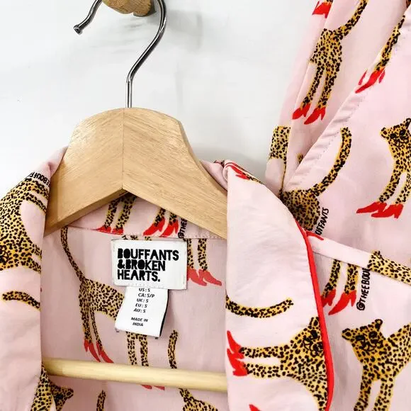 Bouffants & Broken Hearts Pink Animal Leopard Red Stilettos Print Pajama Set